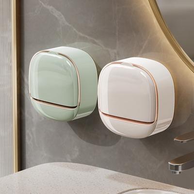 Soap Box Non Perforated Wall Mounted Household Soap Box High-end Drain with Lid Light Luxury Bathroom Soap Storage Rack