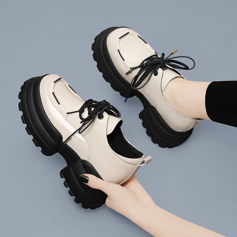 Thick-soled Casual Loafers for Women In Spring and Autumn New British Style Single Shoes Patent Leather Shoes for Women