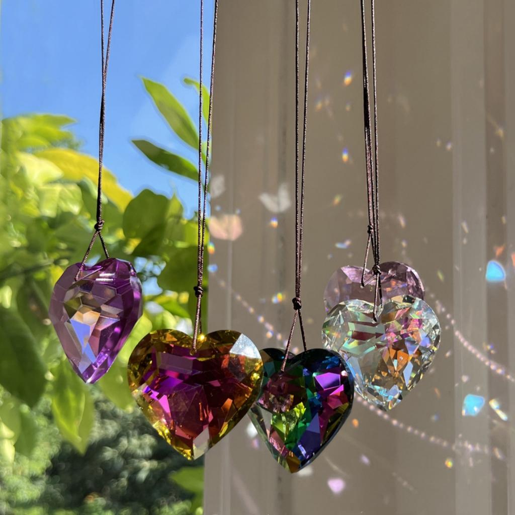 Crystal Hanging Decoration Ab Colorful Crystal Heart Suncatcher Rainbow Maker Decoration Multicolored Crystal Window Pendant