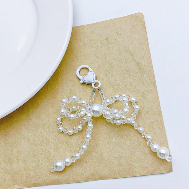 Y2K Crystal Beaded Bowknot Pendant Phone Strap Lanyard Pocket Keychain Strap Backpack Charm Car Keys Decoration Chain
