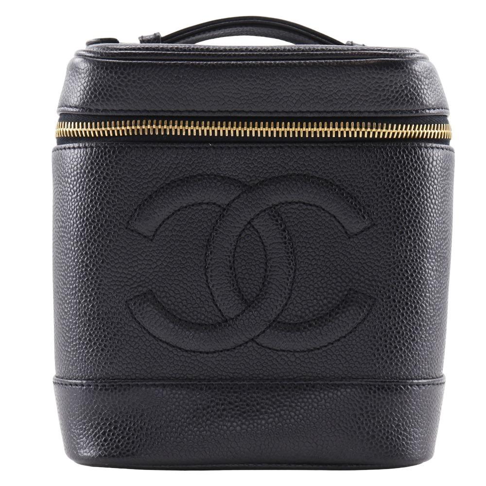 

CHANEL Vanity Pouch A01998 COCO Mark Handbag black Caviar skin Women Used