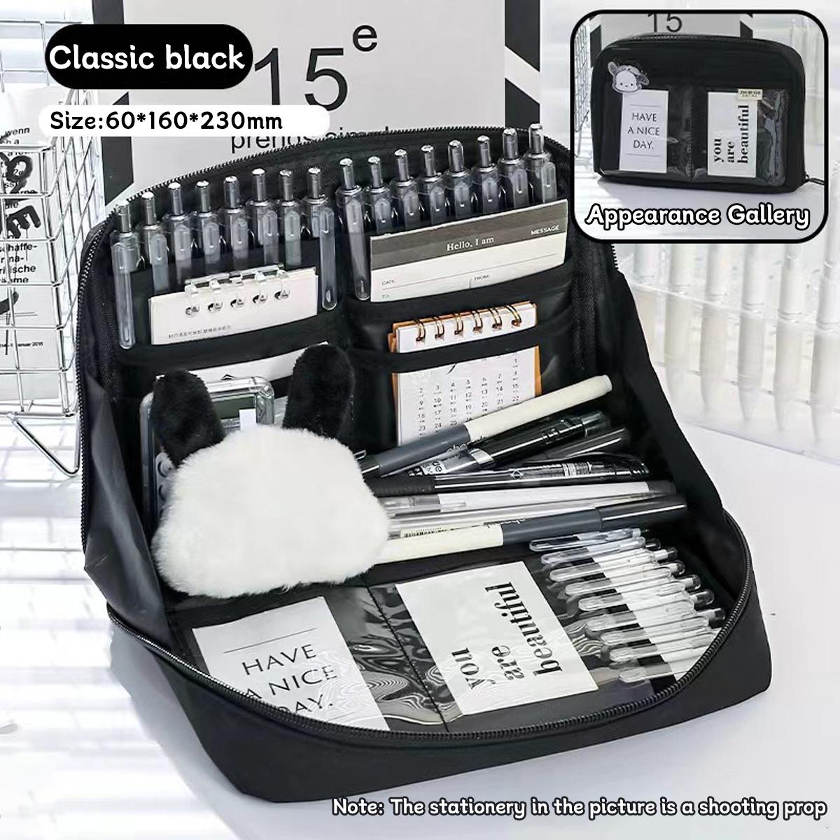 

12-слойный пенал большой вместимости с пандой для мальчиков и девочек, учеников начальной школы, стильный пенал, в стиле Инс чёрный