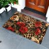 Bohemian Rug, Leopard and Rose Pattern Plush Carpet, Luxe Soft Floor Mat for Bedside, Dining Area, Apartment, Retro Home Decor