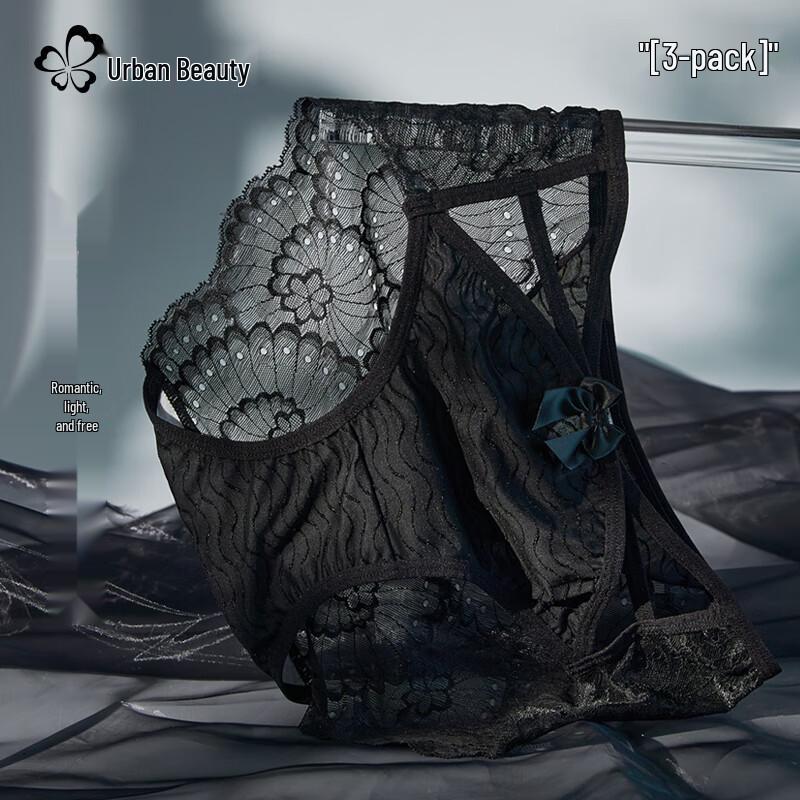 Urban Beauty Women's Lace Bow Hollow Mid-Waist Lingerie 3-Pack