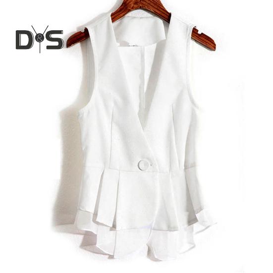 Dámská dámská vesta kabát na jeden knoflíček zapínání bez rukávů nařasený volán síťovaná patchwork kabátek slim fit jednobarevný ležérní denní nošení vesta