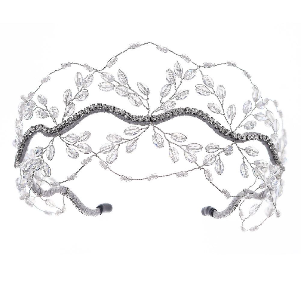 Handmade Crystal Beaded Bridal Crown Wedding Toasting Hair Accessories Wedding Headdress Mesh Bridal Headband