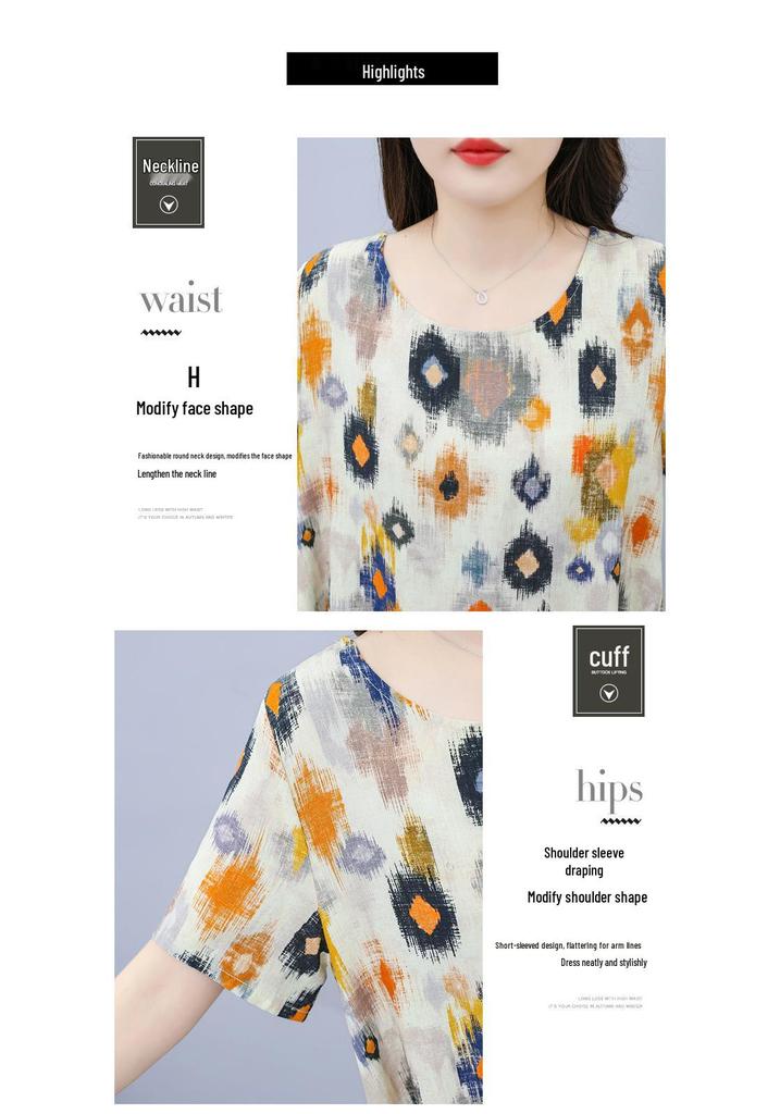 Women's Plus Size Summer Tie-Dye Cotton Linen Suit: Irregular Hem Top & Wide Leg Pants Two-Piece Set