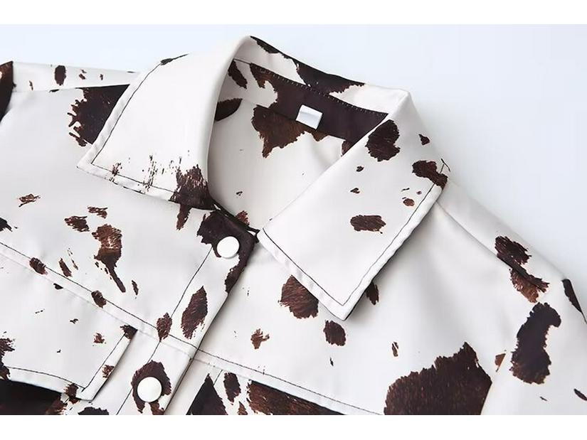 Evropský a americký styl dámský krátký kabát s klopou a nepravidelným vzorem