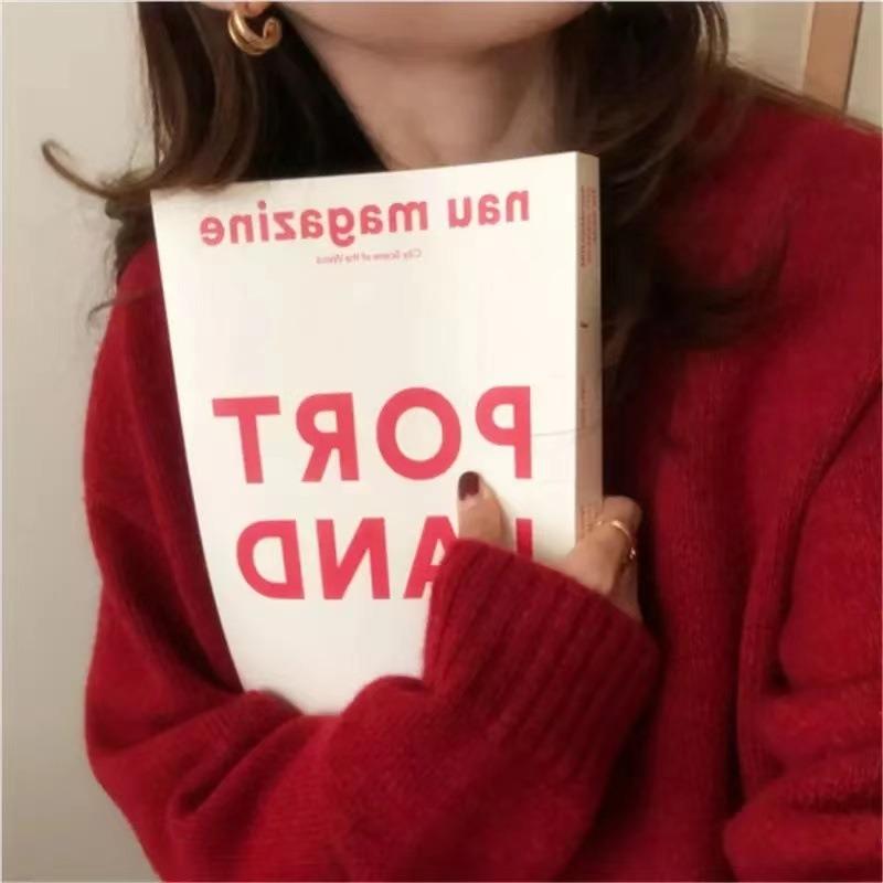 Cherry Red Raccoon Fleece Sweater Women's Autumn and Winter Loose Lazy Style Retro Pullover with Knitted Bottoming Shirt