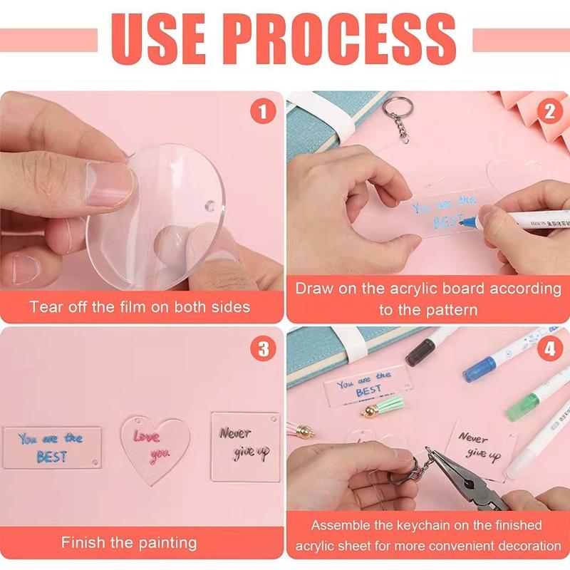 200Pcs Acrylic Clear Keychain Pendant Circle Heart Square Rectangle Hexagon Shape Keychain Blank for DIY Craft Project