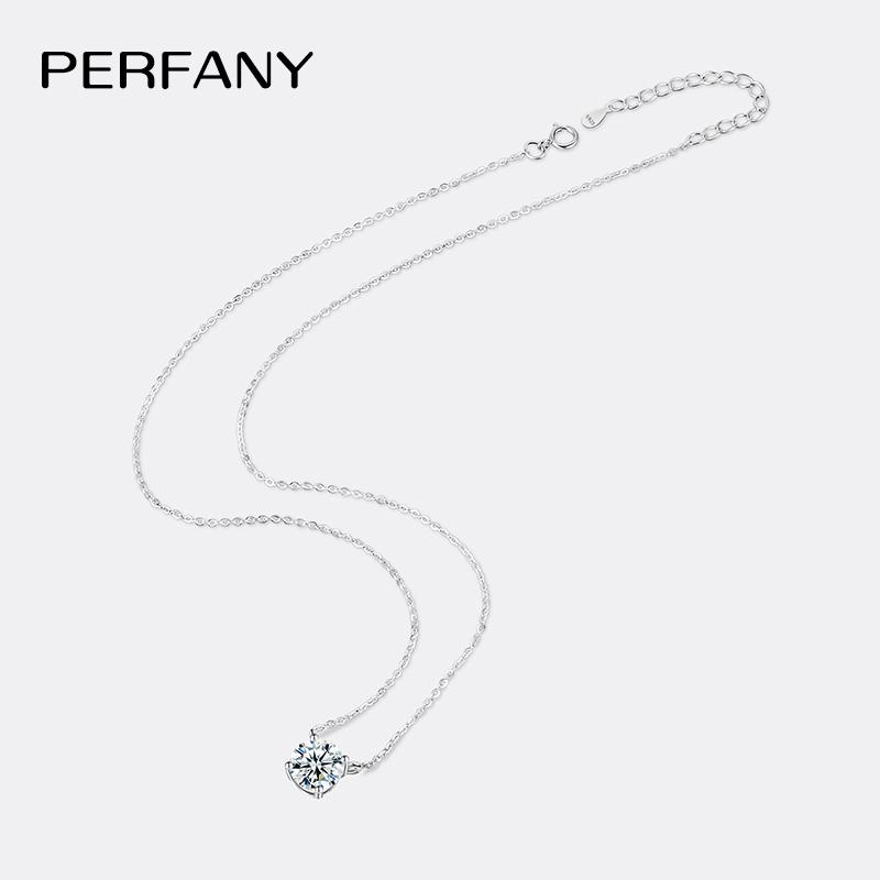 PERFANY 1-5 Carat Moissanite Necklace for Women S925 Pure Silver Diamond Classic Four Claw Pendant Wedding Jewelry