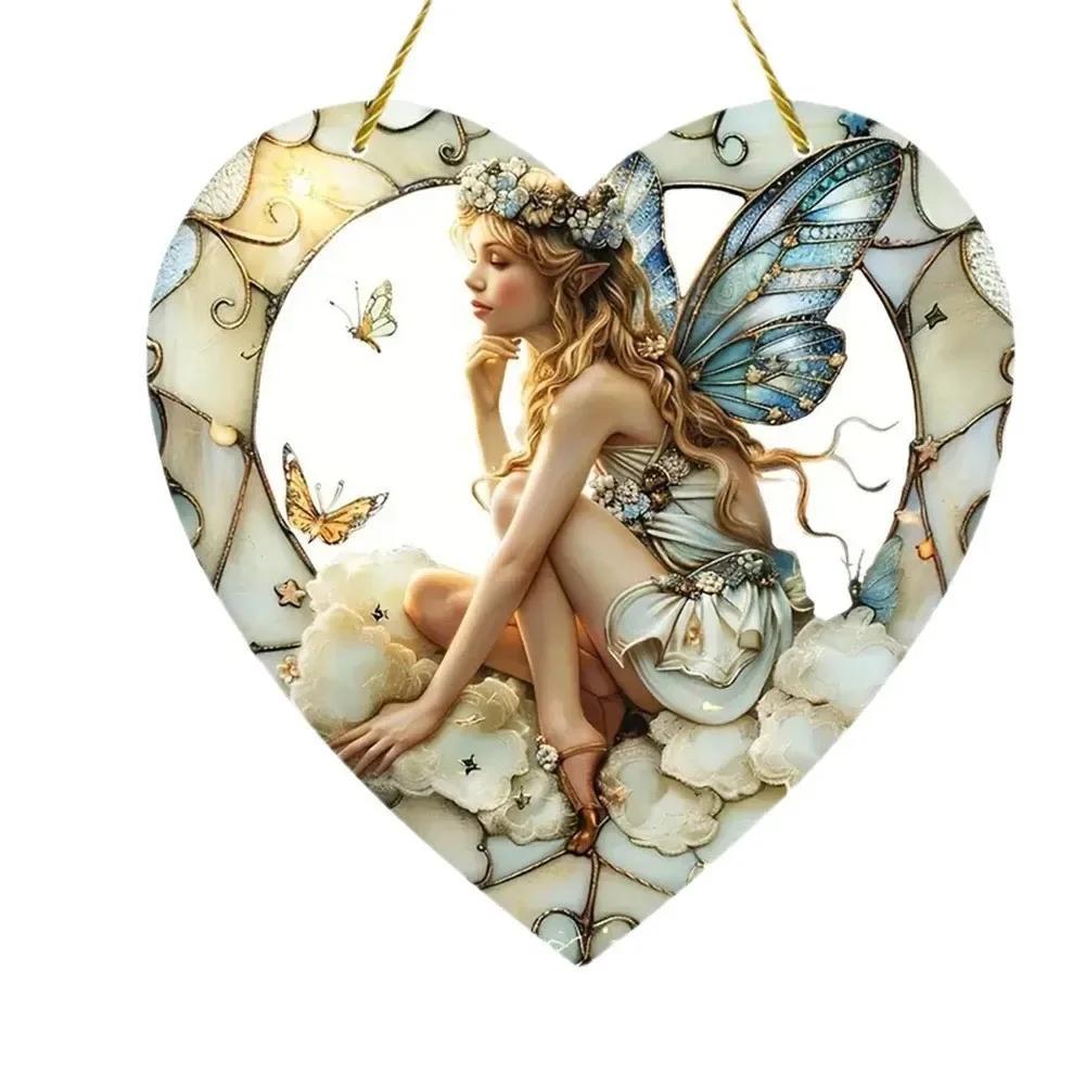 Neu 1 Stück Magische Fee Magische Nacht Fee Sonnenfänger Buntglas Acryl Herz Wandbehang Heim und Garten Außen Dekoration