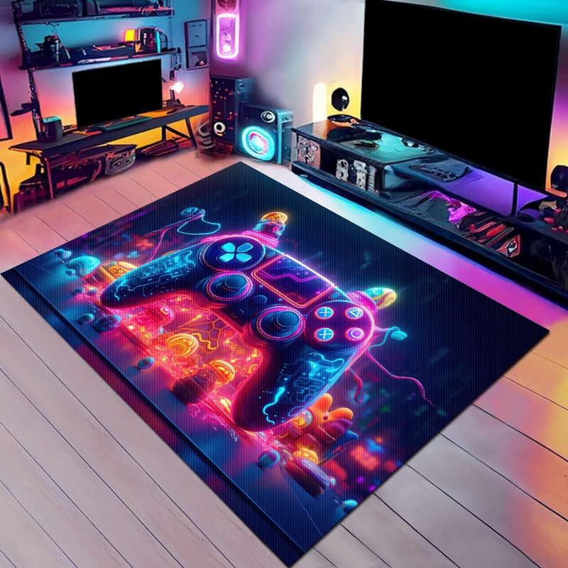 Gaming Theme RGB Effect Carpet Mat Non-Slip Rug Home Decoration for Esports Room Computer Desk Area Colorful Pattern Floor Mat