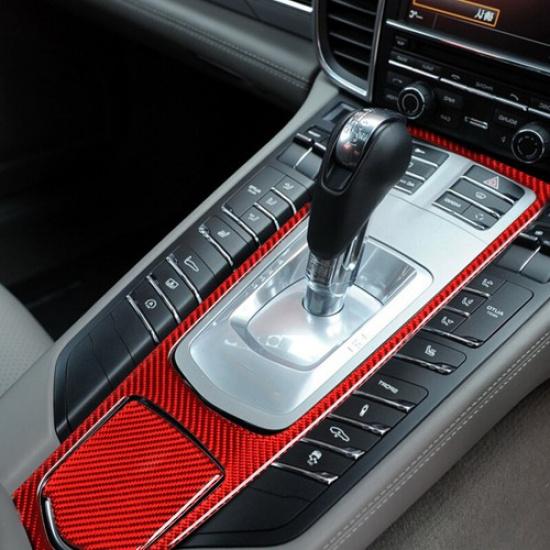 2x Red Carbon Fiber Car Center Sonsole Panel Sticker For Porsche Panamera 10-16