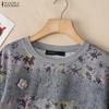 ZANZEA Women Round Neck Long Sleeve Lace Patchwork Floral Print Tee Tops