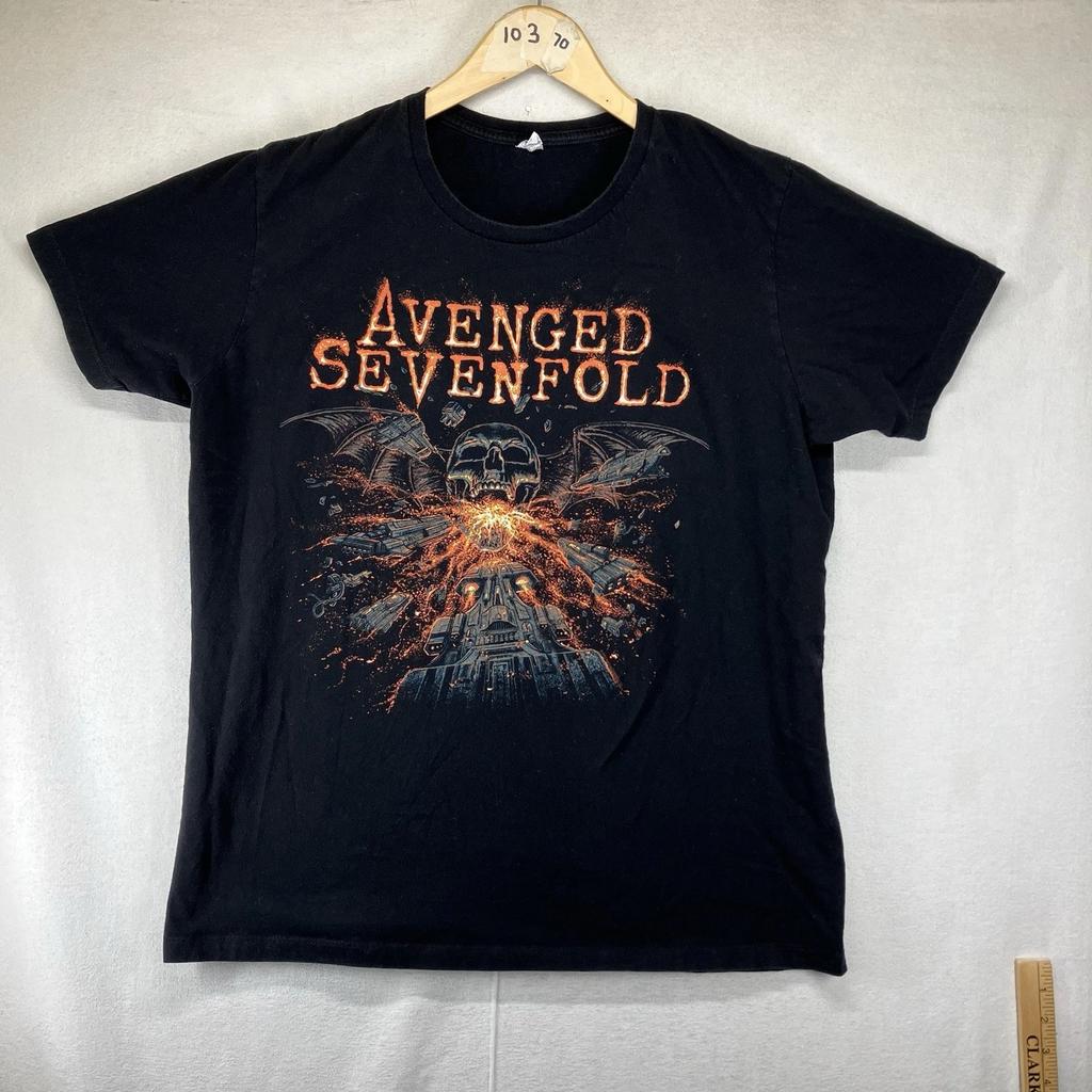 Avenge Sevenfold T Shirt Mens Large Black All Cotton Spaceship Graphic