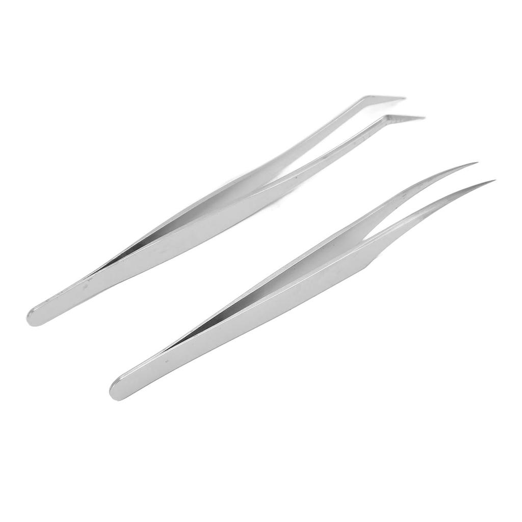 2pcs Eyelash Extension Tweezers Set Firmly Clamp Curved Tip Stainless Steel False Eyelashes Applicator Tool