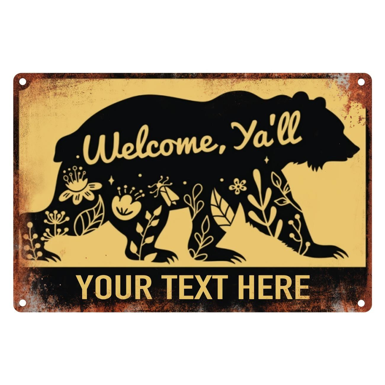 

1pc Vintage Aluminum Welcome Sign Bear Floral Customizable Rustic Country Home Cabin Wall Decor