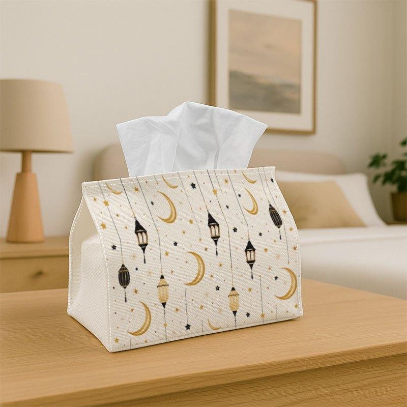 1pc Minimal Islamic Pattern Tissue Box - Hanging Lantern Moon Fabric Multi-Purpose Storage Organizer for Kitchen, Dining Table Decorative Napkin Holde