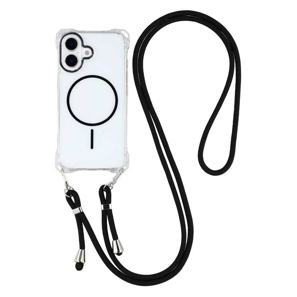 For iPhone 16 Magnetic Case with Lanyard Drop-Proof TPU+PC Phone Back Cover