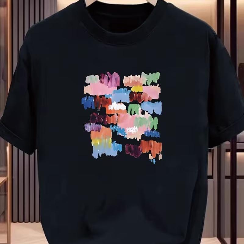 Unisexs Korean Style Tee Colorful Paintbrush Print Sweet Graffiti Art Graphic Loose Crew Neck Short Sleeve Casual TShirt