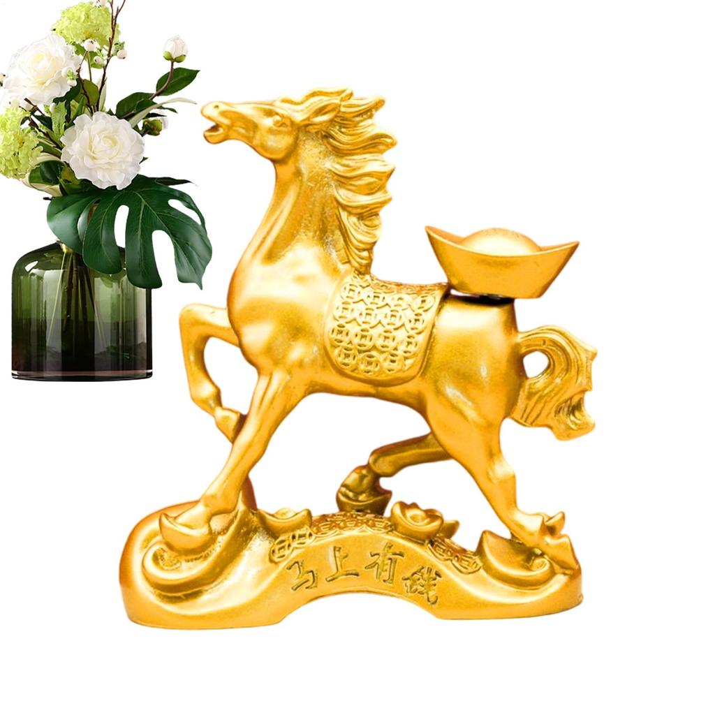 Mini Gold Horse Ornaments 2026 Good Luck Auspicious Wealth Chinese New Year Decor Horse Wealth Table Statue Metal Crafts