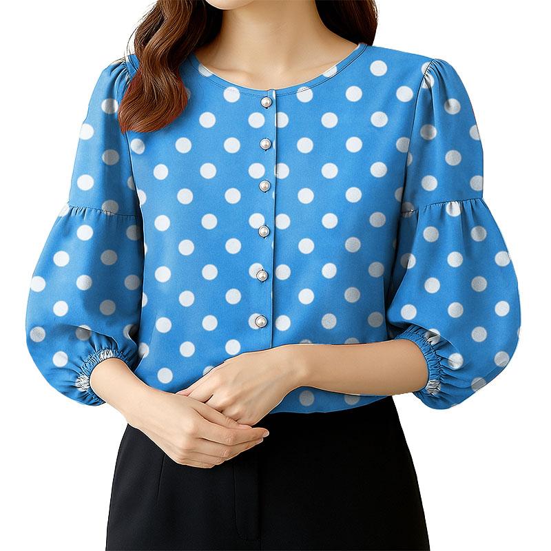 ZANZEA Women Casual V-Neck Loose Polka Dot Print 3/4 Sleeve Blouse