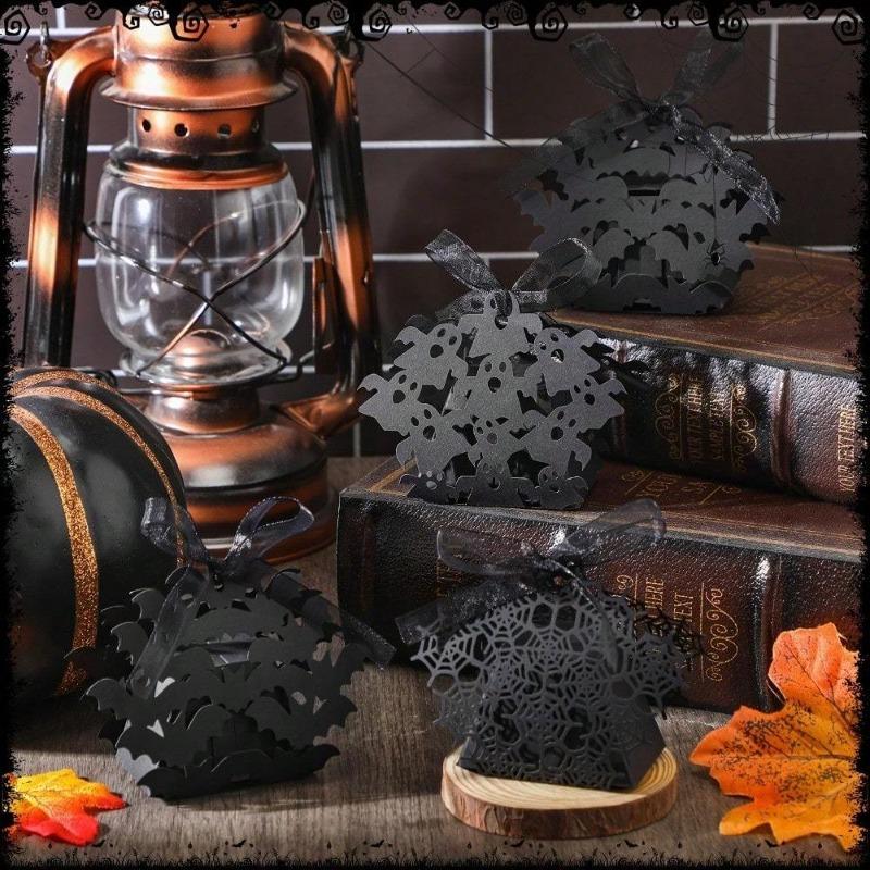 Halloween Candy Boxes with Featuring Spider Web Bat Ghost Spider Hollow Out Patterns Ideal for Party Favors Decorations Gifts