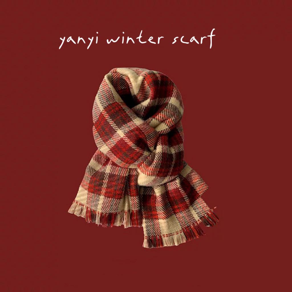 Women's Autumn & Winter Plaid Scarf: Thick Imitation Cashmere Shawl, Solid Color Neck Warmer for Students
