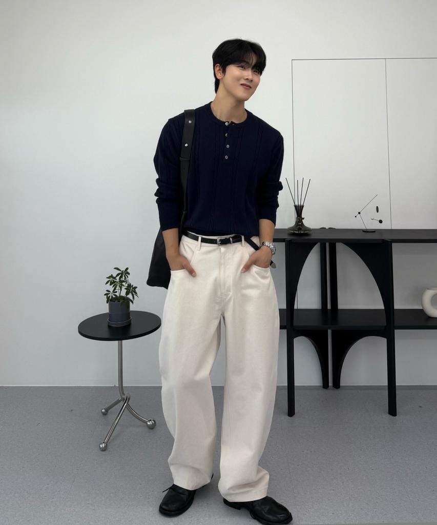 HYOJI Fw Washable Cable Crop Henley Neck Knit (8 Colors)