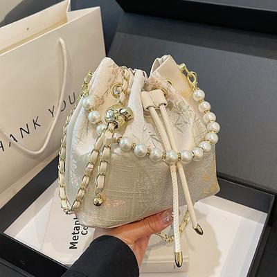 South East Asia Shoulder Messenger Bag New Chinese Embroidery Bucket Bag Small Fragrant Wind Pearl Chain National Style Handbag