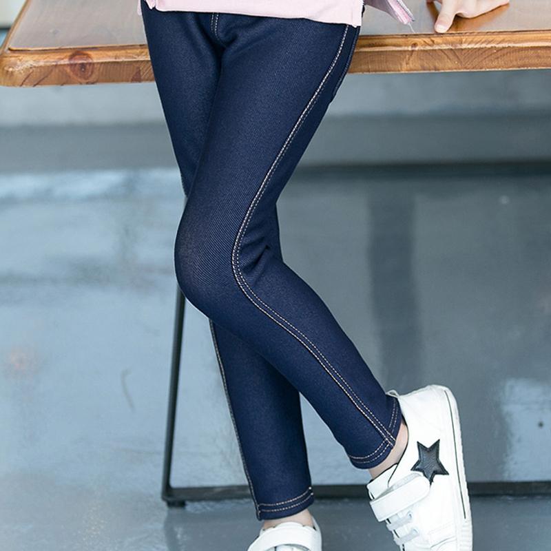 Girls Winter Denim Long Pants Kids Thicken Warm Thick Leggings Fleece Elastic Waist Trousers
