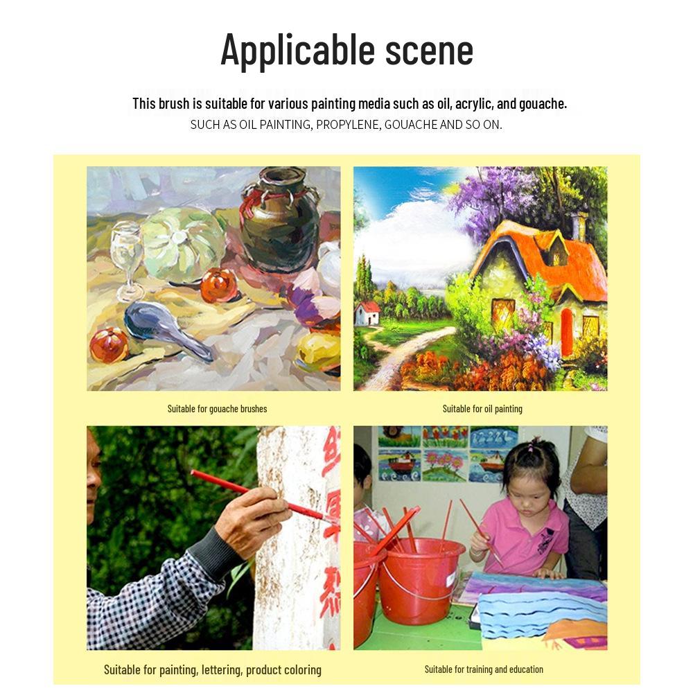 Red Handle Nylon Hair Flat Brush for Oil & Watercolor Painting