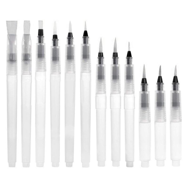 

9/12 шт. Заправляемая кисть для воды Плоский/Острый кончик Кисть для воды для рисования для детей и взрослых Акварель Гуашь 1