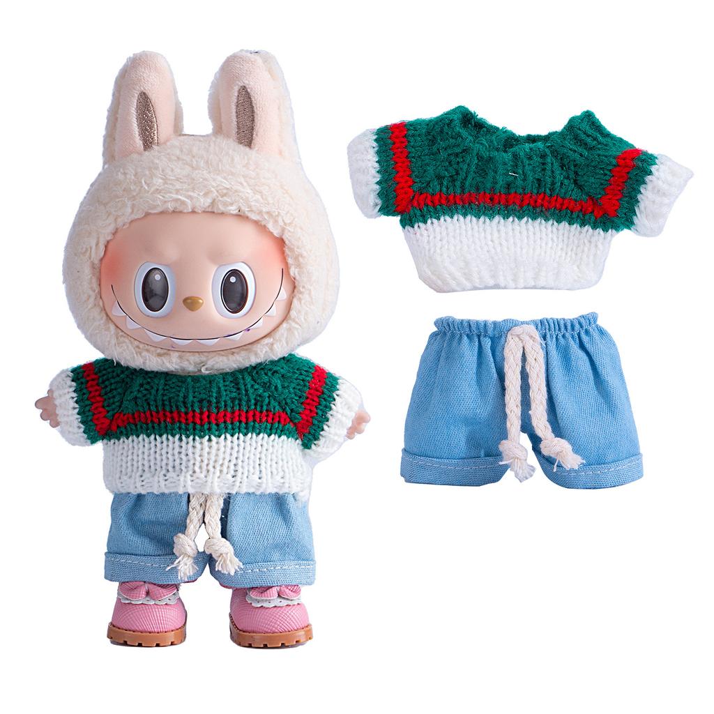 Sweater Jeans for 15-17Cm Labubu Plush Stuffed Doll Outfits DIY Mini Dolls Clothing Accessories