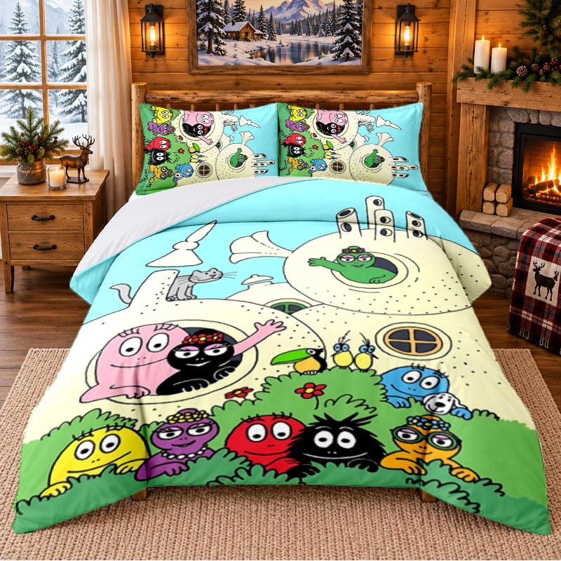 Barbapapa Pattern Bedding 3Pcs Set Bed Sheet And Pillowcases For Indoor Bedroom