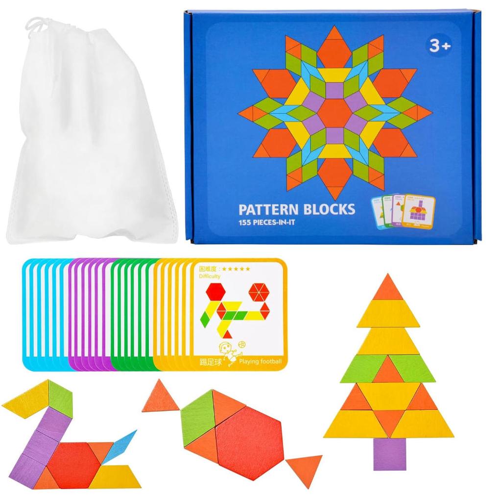 Pattern Blocks 155Pcs Wooden Tangram Montessori Toys Geometric Shape Game Kindergarten Timeless Educational For Kids