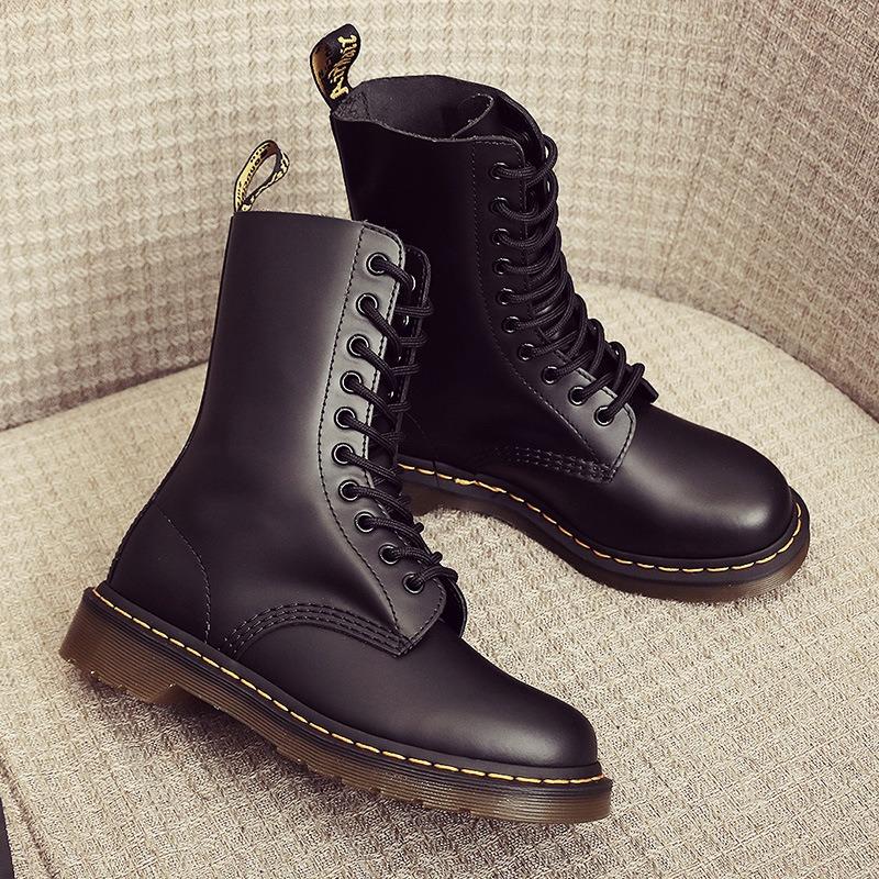 Martin Boots Women's Hole Couple Short Boots Men's and Women's Leather Boots Round Head Trend Motorcycle Shoes