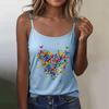 Women Basic Round Neck Sleeveless Slim Fit Stretch Camisole Top with Butterfly Heart Print Casual Tank Top for Daily Wear