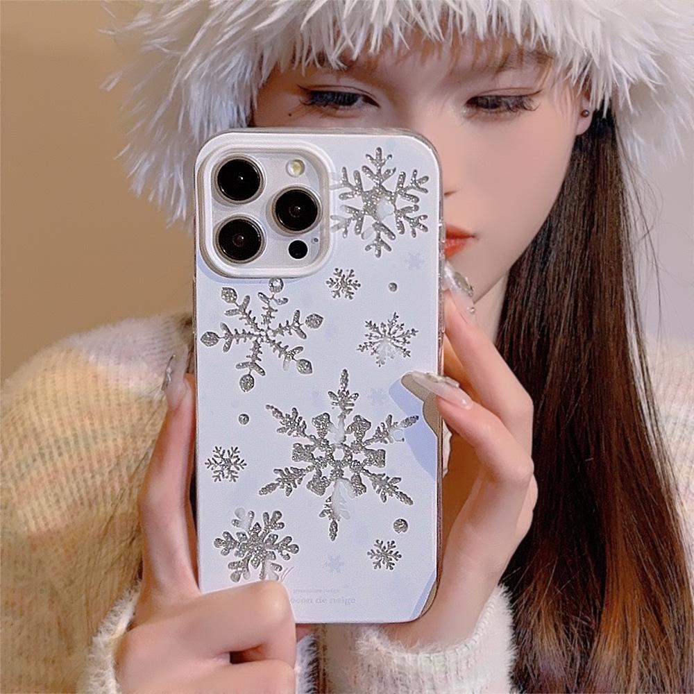 For iPhone 15 Pro Max Case Glitter Snowflake Pattern TPU Phone Cover