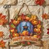Maple Leaf Halloween Sign Wooden Hanging Decor Sign, Spooky Black Cat Pumpkin Witch Ghost Ornaments Easy Install with Jute Rope, Festive