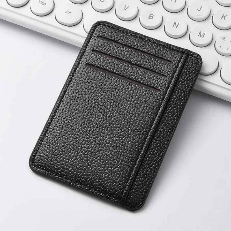 

1pcs Men s Slim Minimalist Front Pocket Wallets RFID Blocking Credit Card Holder Portable Solid Color Leather Wallets чёрный
