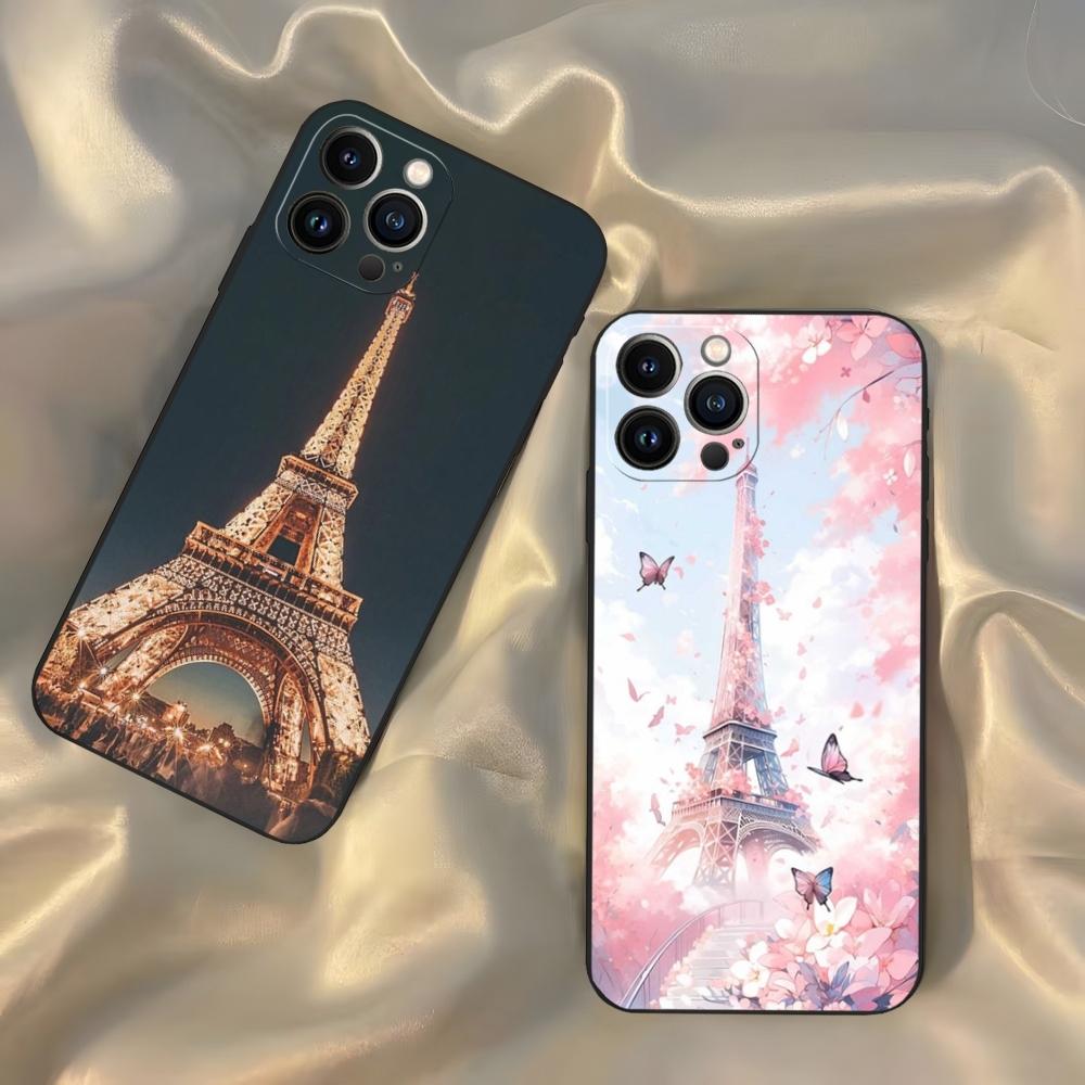 France Paris Eiffel Tower Phone Case for Iphone 16 15 14 13 12 11 Pro Max Xr X Xs Mini 8 Plus SE 2022 Black Soft Silicone Cover