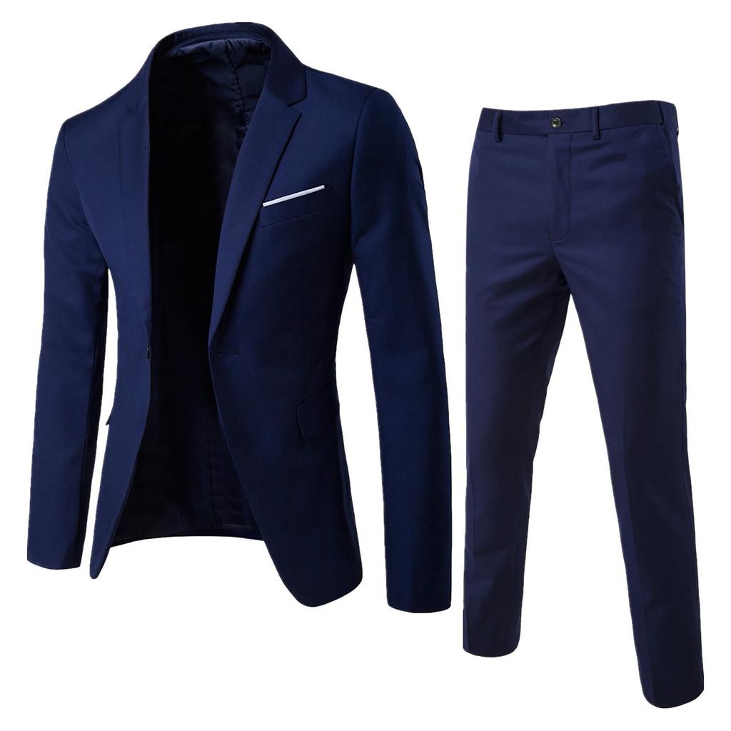 Suit Jacket Pants Set Stylish Men's Business Suit Set Lapel Single Button Coat Slim Fit Pants Pockets Workwear