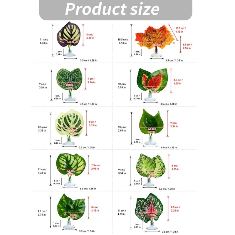 Reptiles Clear Suction Cup Artificial Plant Accent, Colorful Plastic Habitat Display Accessory for Enclosure Styling Use