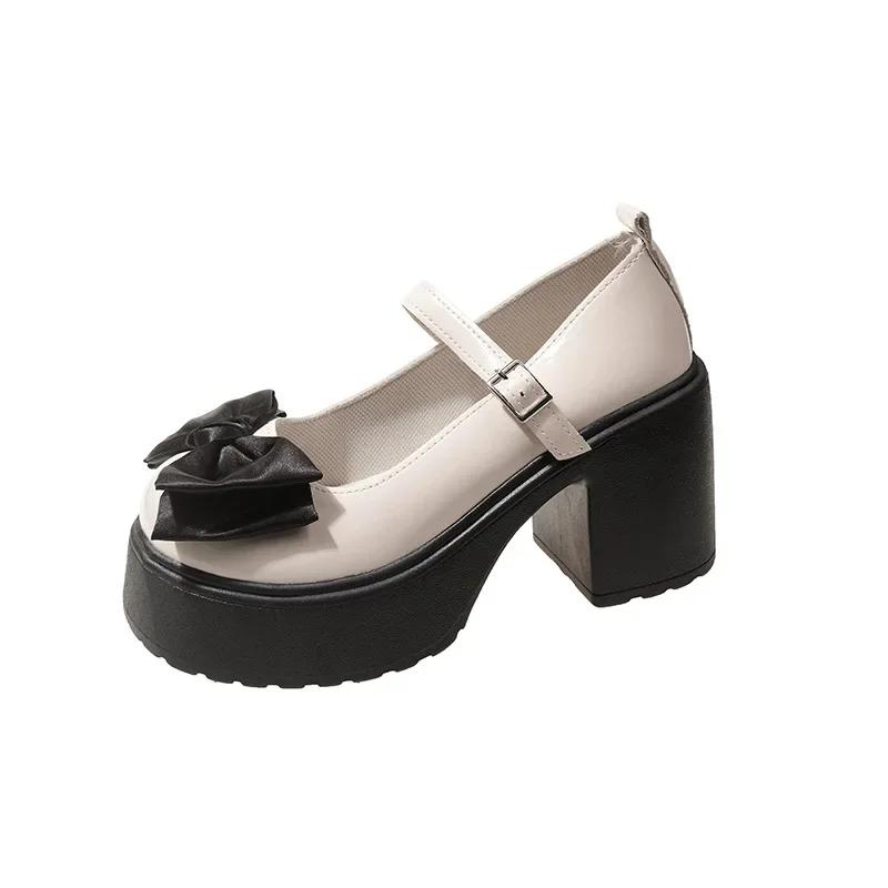 Fashion 2025 Summer New Coarse Heel  Single Shoes Fashion Bowknot Thick Heel Round Toe Pumps Trendy Street Lolita Shoes