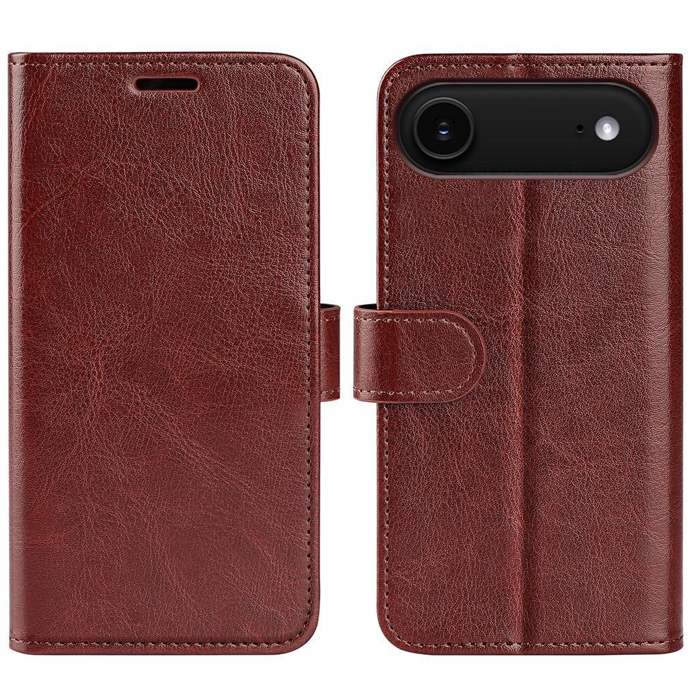 

For iPhone 17 Air Case Crazy Horse Texture Stand Leather Phone Cover Brown