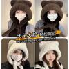 Hat Female New Autumn and Winter Cute Plush Bear Hat Warm Ear Protection Big Head Circumference Winter