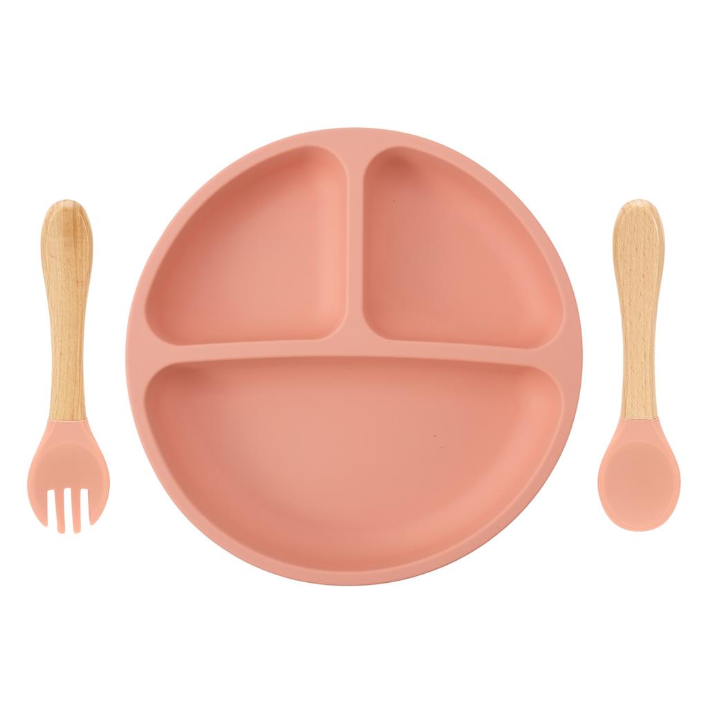 Color Kids 3PCS Children Feeding Tableware Set BPA Free Silicone Dishes Plate With Spoon Fork Training Baby Dinnerware Utensils