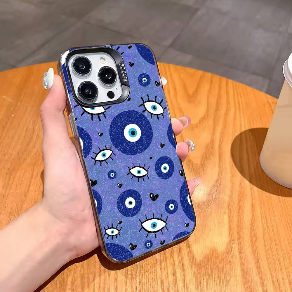 T-Turkish L-Lucky Blue Evil Eye Phone Case For iPhone17 16 15 14 13 12 Pro Max Grey Black Matte Laser Metallic Aurora Funda